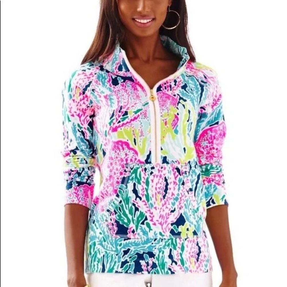 Lilly Pulitzer Half Zip Popover Indigo Let’s Cha Cha Size Small